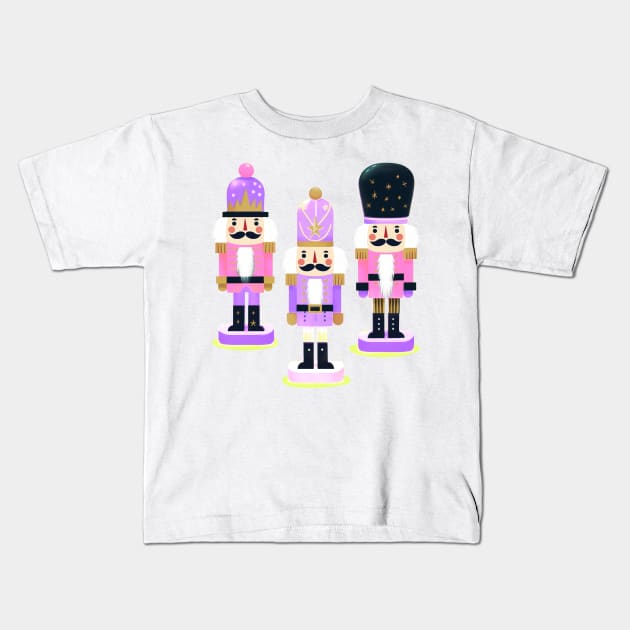 Purple and Pink Nutcracker Trio Christmas Design Kids T-Shirt by Star Fragment Designs